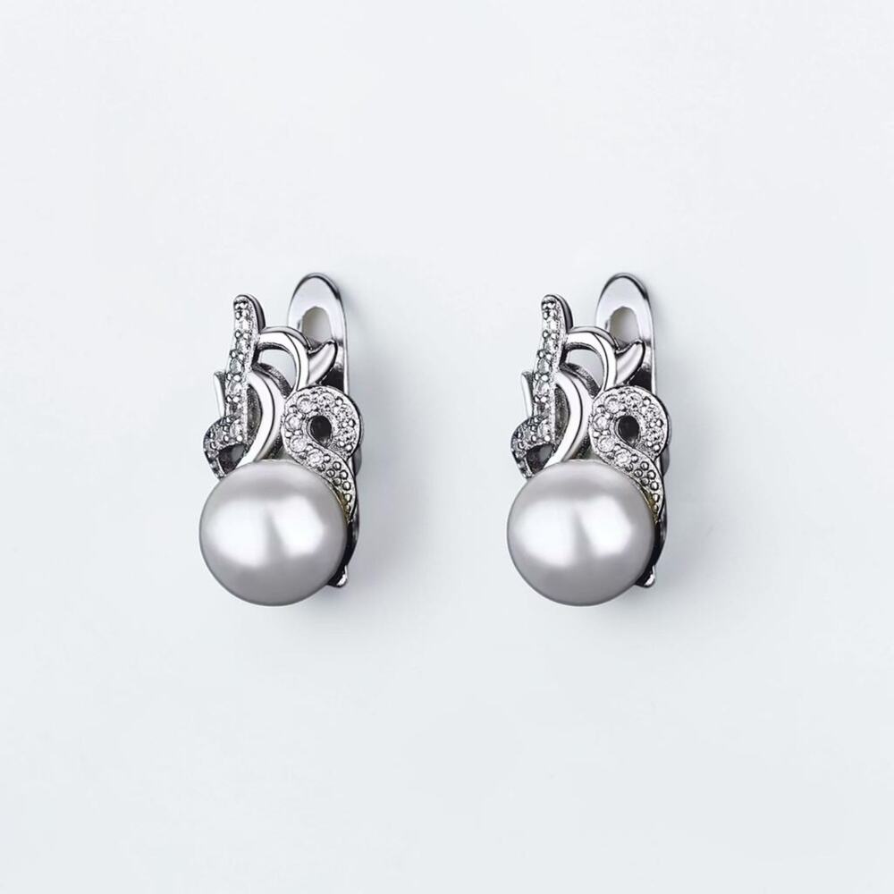 925 Sterling Silver Pearl Hoop Earrings